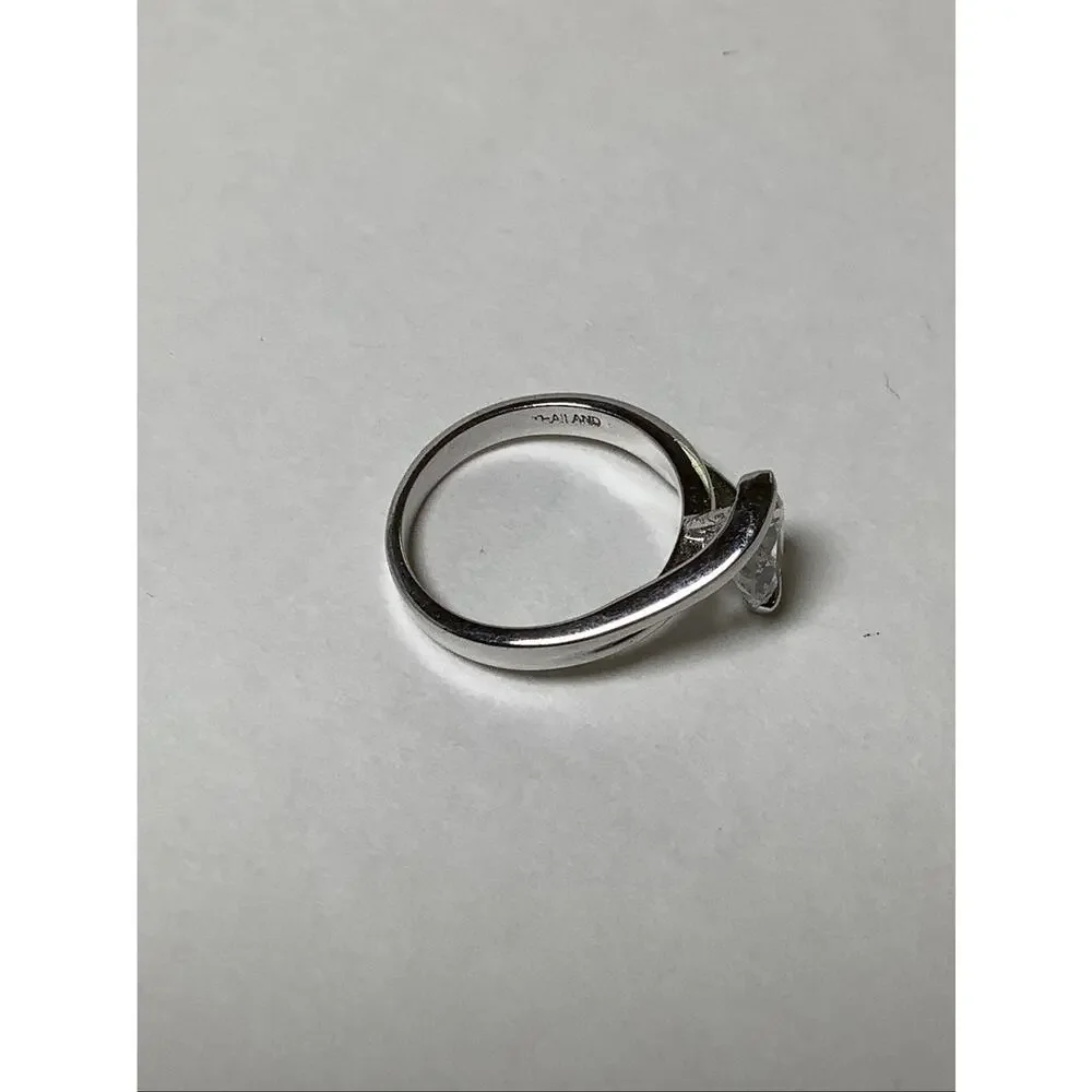 925 Sterling Silver Cubic Zirconia Solitaire Engagement Ring Vintage A7-45